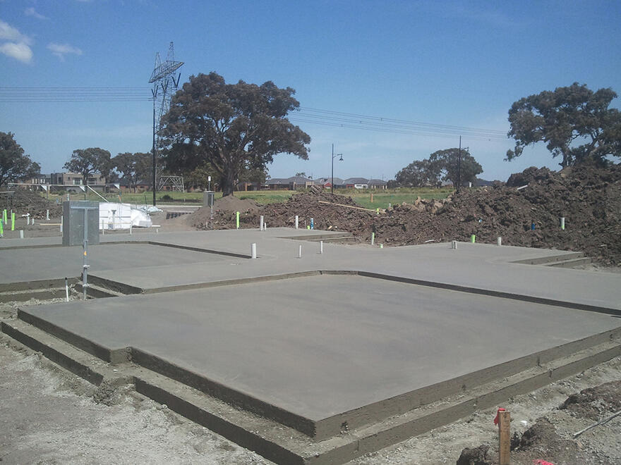 A completed concrete slab foundation A completed concrete slab foundation