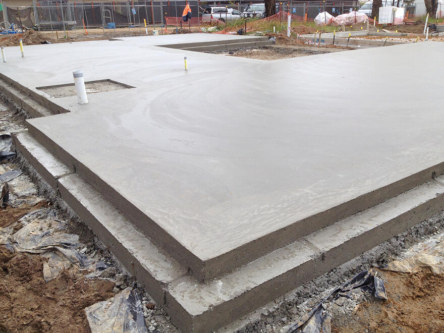 Freshly poured house slab Smooth concrete slab freshly poured for a residential house in Melbourne