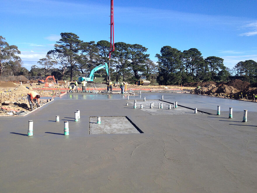 Residential slab site Large site with concrete slab foundations for new homes