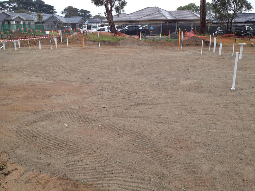 Cleared ground ready for slab Construction site prepared and levelled for a new house slab foundation